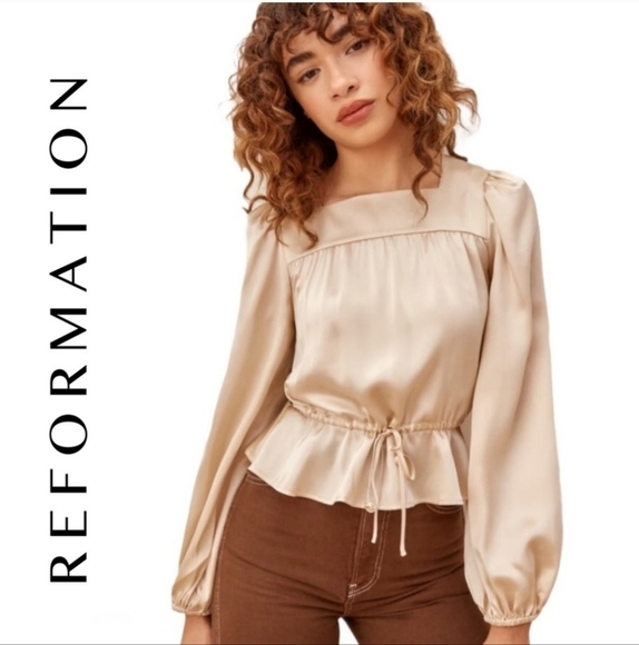 Reformation Riccardo 100% Silk Cream Top Size XS - Picture 2 of 12